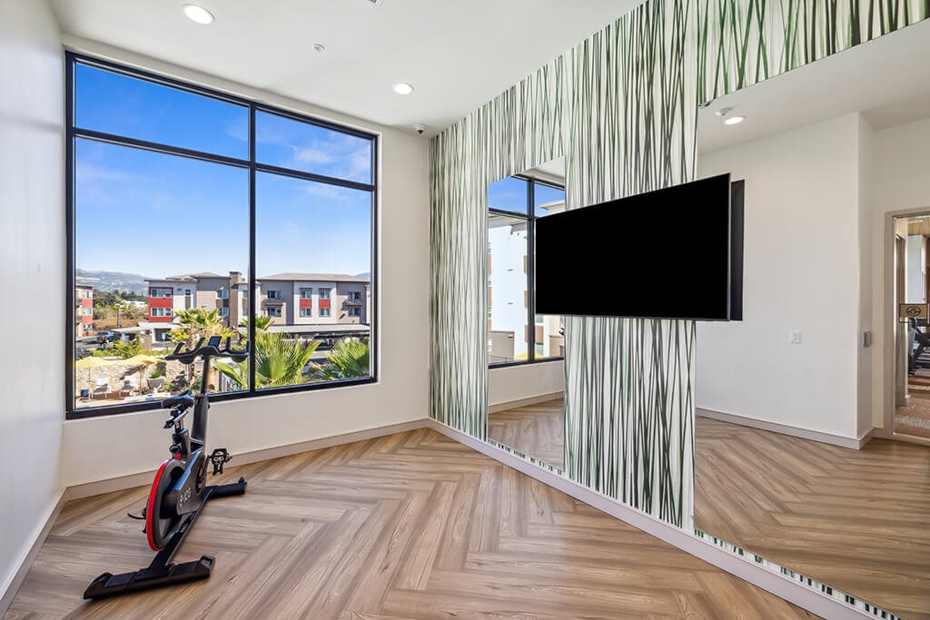 Fitness center spin studio at The Braydon Apartments in Napa CA